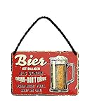 Bier ist billiger als Benzin - lustiges Bierschild - witziges Retro Deko Metallschild mit Kordel und Saugnapf - Dekoration Werkstatt Partykeller Biergarten Partyraum Kneipe Man Cave - 18x12