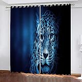 YTSDBB Verdunkelungsvorhang mit Ösen Blaues Tier Leopard B 200 x H 160 cm 3D Digitaldruck Druckmuster Öse Thermisch isoliert 90% für Schlafzimmer Wohnzimmer ​Kinderzimmer Junge mit M