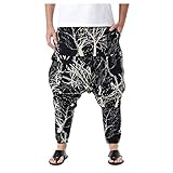 Unisex Sommerhose Baggy Leinen Baumwollhose Leicht Loose Fit Cordhose mit Taschen,BeiläUfige Lose Sporthose,Dünne Schnell Trocknende Strandhose,Mode Bedruckte Hippy H