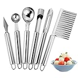Ashleyya Obst Werkzeug Apfelentkerner Eislöffel Wassermelonen Kugelausstecher Obstschnitzmesser Hautschäler kartoffelschneider Edelstahl Obst Werkzeug Küchenhelfer Set für DIY Obstsalate （6 Stück）