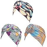 Malaxlx 3 Stücke Afrikanisches Muster Turban für Damen Kopftuch Vorgebundene Haube Kopfbedeckung Knoten Mütze Kappe H