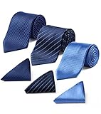 HISDERN Los 3 Stck Herren Krawatte Tupfen-Karo Streifen Solid Color Hochzeitsfest-Taschentuch Krawatte und Einstecktuch - Mehrere S