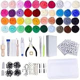 KA MAI KA Nadelfilz Set, Filzwolle Trockenfilzen Set mit 40 Farben Filzwolle Märchenwolle, 3 Größen Filznadeln, Nadelfilzen Starter Set für Hand Spinnen Nadel Filzen DIY Handwerk