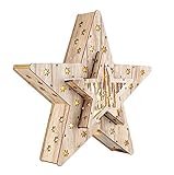 LED Deko Holz Stern im 2er Set mit 16 LED - 33,5 x 33,5 x 6 cm - Weihnachtsstern beleuchtet Tischdeko Fensterdek