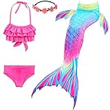 Fishkidtail Meerjungfrau Schwänze für Mädchen für Schwimmen 4Pcs Bikini Badeanzug Kostüm Kinder(Height 51-54in(Gr.140,B Aurora)