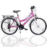 Talson 24 Zoll Mädchenfahrrad 21-Gang Shimano Schaltung mit Beleuchtung nach STVO Rosa Dopp