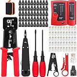 LUBEIN Netzwerk Werkzeug Set Testgerät Kabeltester LAN Reparaturwerkzeuge Netzwerk-Tool-Kit für RJ45 RJ11 Cat5 Cat6 Kabel (rot)