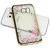 Handy Lux® Schutz Hülle Silikon Case mit Glitzer Steine Strass Cover für Apple iPhone 7 Plus 5,5', Gold Hülle - Rosa B