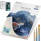 CreaTek Aquarellpapier A4 300g [ Das Original ] 30 Blatt Aquarellblock A4 Ideal für Hobbykünstler | Watercolor Paper + 2 Std Videokurs viele Extras | Aquarell Papier – Aquarell Block + Malvorlag