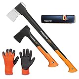 FISKARS© Set Spaltaxt X21 - L + Universalaxt X7 - XS + Xsharp Axt- und Messerschärfer + H