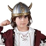 Boland 01351 - Helm Wikinger, silber-gold, Wikingerhelm für Kinder, aus Kunststoff, Gallier, Gladiator, Hut, Kostüm, Karneval, Mottoparty