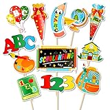 HOWAF 12pcs Schulanfang Cupcake Topper Dekorationen für Einschulung Tortendeko Schuleinführung Kuchen Dekorationen Fondant Muffins Zucker, für Junge Mädchen 1. Schultag Schulanfang Party Dek