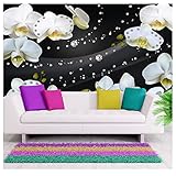 GREAT ART® Fototapete | 210 x 140 cm - 5-teilig | Orchidee Diamanten Abstrakt Schwarze Grafik Nobles Design | Modern Tapete Wandbild Wandposter Dekoration | mit Kleister & Abdeck