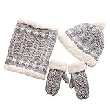 Seupeak Modern Herbst und Winter warm Hut BIB Handschuhe 1 Körperanzug 3 Stück Set Weibliche Plus Samt Wolle Schal Student CuteVersion des neuen Strickreiten Wandern Skifahren Warm GL