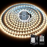 LED Streifen 5M Warmweiss, LED Strip Light mit Fernbedienung & 12V Netzteil, KWODE 3000K weiß Band Leiste Selbstklebend, TV LED Stripes, Wohnzimmer Lichterkette, Lichtband für Küchen Unterschrank