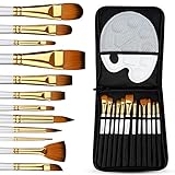 Pitello 12er Pinselset Malen - [Perfekte Grundausstattung] für Acryl, Aquarell und Ölfarben I Acrylpinsel Set mit Palette und Tasche I Aquarellpinsel, Künstlerpinsel,