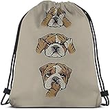 Netter Hund Kordelzug Rucksack Tasche Cartoon Tier Welpen Englische Bulldogge Lustige Coole Haustier Entzückendes Gesicht Sport Gym Sack Kordelzug String Tasche Yoga Tasche für Männer Frauen Jungen M