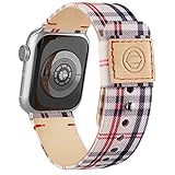 Goosehill Kompatibel mit Apple Watch Armband,Stoff Nylon Gewebt Ersatzband mit Leder Futter und Druckverschluss für iWatch Series 6/5/4/3/2/1 SE, Karo 42mm/44