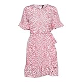 VERO MODA Damen VMHENNA 2/4 O-Neck Short Dress NOOS Wickelkleid, Geranium Pink/AOP:Mini Henna VIC, M