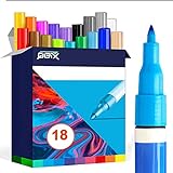 QBIX Acrylstifte für Steine wasserfest, Acrylic Paint Marker zum Bemalen von Kunststoff, Glas, Holz, Leder und Porzellan, Bunte Malstifte für Erwachsene und Kinder in 18 Farb