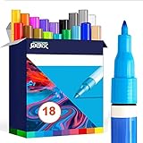 QBIX Acrylstifte für Steine wasserfest, Acrylic Paint Marker zum Bemalen von Kunststoff, Glas, Holz, Leder und Porzellan, Bunte Malstifte für Erwachsene und Kinder in 18 Farb