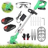 Akku Rasentrimmer Mit Akku Und Ladegerät,24V Li-Ion Freischneider Akku Mit Messer Motorsense Elektro 650W,Für Outdoor, Hof, Rasen, Gärten,2 Battery (Color : Green)
