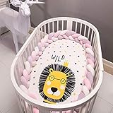 PetKids Nestchen für Babybett, 3geflochten, Schlangenkissen, atmungsaktiv, Stoßschutz, Samt, Schutz für Neugeborene, Bett, Schlafzimmer, Dekoration, 200 cm, Rosa + Weiß + V