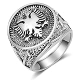 Der alte Silberne Vintage Ring der albanischen Flaggenlogo-Doppeladler-Ring