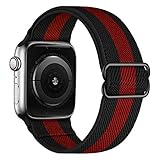 iBazal Nylon Geflochtenes Solo Loop Band Kompatibel mit Apple Watch Armband 44mm 42mm Nylonarmband Einstellbar Elastic Woven Stoff Sport Ersatzband für iWatch Serie SE/6/5/4/3/2/1 Schwarz/Rot 42/44(F)