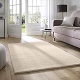 Taracarpet Supersoft kurzflor Teppich Fiona Wohnzimmer Schlafzimmer Kinderzimmer Flur Läufer waschbar rutschfest Uni Creme 060x120