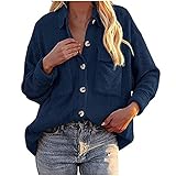 EMATOP Damen Jacke Oversize Corduroy Jacket Cordjacke Retro Vintage Cord Hemd Bluse Freizeit Jacken Oberteile Casual Langarm Top Outwear Herbst Mode Mantel mit Tasche Einfarbig Streetw