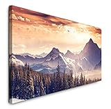 Paul Sinus Art GmbH Landschaft Alpen 120x 50cm Panorama Leinwand Bild XXL Format Wandbilder Wohnzimmer Wohnung Deko Kunstdruck