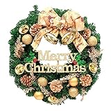 HMBB Künstliche Weihnachtskränze,12-Zoll-Kranz mit Gold Bowknot,Ball,Christbaumkugel-Anhänger Tür hängende Dekoration Szene Raumdekoration Weihnachtsb