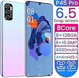 XCZZYC Handy, P45Pro 8+128 GB 6,5 Zoll FHD Waterdrop Display Smartphone, mit 16MP AI Triple Kamera, Android 9.1 Dual SIM -Free Handy, 4000mAh, Gesicht+Fingerabdruckerkennung