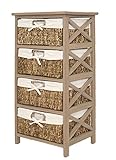 ts-ideen Landhaus Kommode Bad Flur Regal Highboard in Braun mit 4 Rattan Körb
