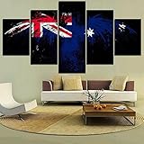 COCOCI 5 Panel Leinwand Bild 5 Teilig Flagge von Australien Gemälde Vlies Leinwandbild 5 TLG Kunstdruck Modern Wandbilder Leinwand Bilder Fotoleinwand FüR Zuhause Wandbilder Wohnzimmer M