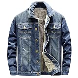 yiouyisheng Jeansjacke Herren Fleecejacke Stehkragen Einreihige Jacke mit Taschen, Denim Jacket Fleece Gefüttert Jacke Outwear Warme Jeans Mäntel Frühling Herbst Winter M-5XL