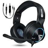 NUBWO Gaming Headsets für PS4 Xbox One PC, HD Surround Stereo Over Ear Noise Cancelling Gaming Kopfhörer mit Flexiblem Mikrofon, Leicht Gaming Headphone für Switch, Laptop, Tablet, Smartphone (Blau)