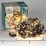 ECD Germany LED Lichterkette mit App Steuerung für Weihnachten, 480 LEDs, 48m, Warmweiß, 8 Modi Timer Dimmer Speicher, Innen/Außen, IP44, Cluster Lichterkette Büschellichterkette Weihnachtsbeleuchtung