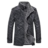 MEIbax Herren Casual Button Thermische Leder Warme Jacken Herbst Winter Steppjacke Übergangs-Jacke Teddy-Fleece M