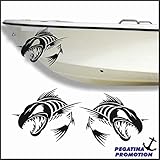 2 x Skelett Fische Gräte Typ 10 Aufkleber aus Hochleistungsfolie - viele Farben zur Auswahl - Angler Angelboot Sticker Boot Boote Beschriftung Bug Heck Fische Angeln Schlauchboot Nautic See F