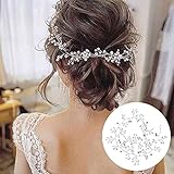 50cm Haarschmuck Hochzeit,Kopfschmuck Hochzeit Haardraht Haarschmuck Braut Perlen Strass Silber Blumen Haarband,Brautschmuck Haarreif Hochzeit Vintage Stirnband Braut Haarranke für Frauen und M