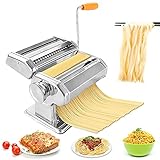 Nudelmaschine Manuelle Pasta Maker Edelstahl Hausgemachter Manueller Pastamaschine Mit 2 In 1 Teigschneider Und 8 Einstellbare Dicke Einstellung für Nudeln Selber Machen Spaghetti Lasagne R