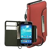 ROTRi® Handytasche im Bookstyle für Samsung Galaxy S4 MINI mit Stand-Funktion und abnehmbarer Handschlaufe - rot-w