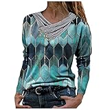 Damen Bluse Casual Damen Top Elegant Patchwork Retro Print Tie Dye Shirt Damen Sommer Bluse mit Bunte Motiv Klassisch Langarmshirts TunikaA05,Blau,S