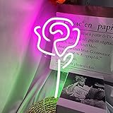 JDKC- 15 X 9 Zoll LED-Neonlicht, Rosa Rose Blume Leuchtreklame, USB-betrieben Wandkunstlicht, Neon-Nachtlichter für Schlafzimmer, Party, Hochzeit, Feiertagsdek