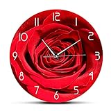 Bedruckte Wanduhr Rote Rose Blumendruck Name Wanduhr Moderne Blumen Schlafzimmer Dekor Geschenk für ihre botanische Wandkunst Uhr 12 Zoll 30