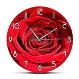 Bedruckte Wanduhr Rote Rose Blumendruck Name Wanduhr Moderne Blumen Schlafzimmer Dekor Geschenk für ihre botanische Wandkunst Uhr 12 Zoll 30