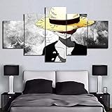 Gtart Mehrteilige Wandbilder Groß Bild Leinwand Bilder Wohnzimmer Modern Wandbilder Kunstdrucke Leinwandbilder XXL 5 Teilig Wandbild Schlafzimmer Anime Poster One Piece Monkey Ruffy