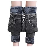 Healter Damen Winter Leggins Warm Gefüttert Jeans Hohe Taille Stretch Verdickte Kaschmir Warme Winterjeans Hose mit Fleece Gefütterte Strumpfleggings Thermohose Denim Plüsch Frauen Thermoj